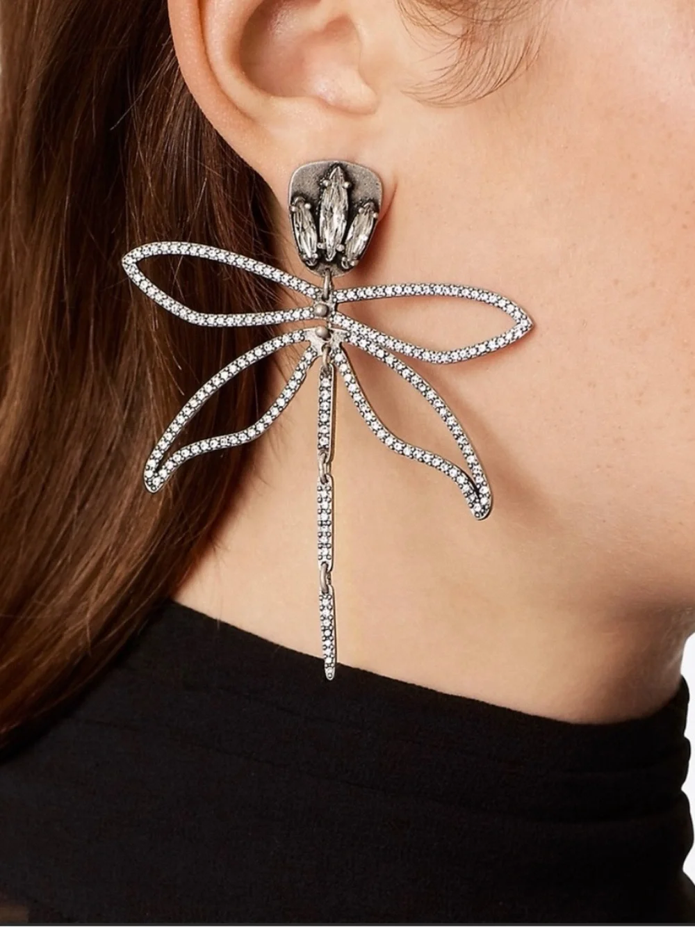 Tory Burch Gold Dragonfly Drop Earrings with Opalescent Accents